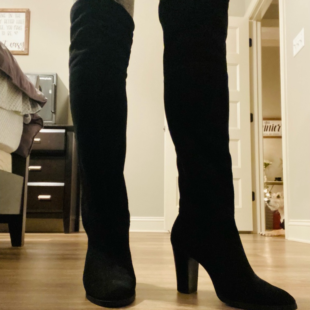 Nine West black suede knee high boots